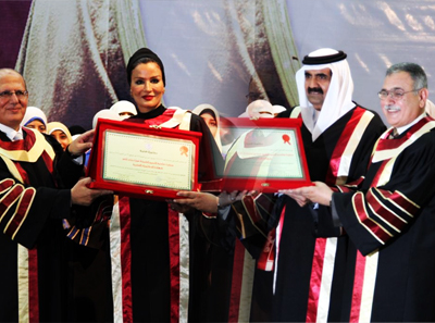 IUG grants Honorary Doctorate Degree to the Emir of Qatar, Sheikh Hamad bin Khalifa Al Thani and   Sheikha- Moza Bint Nasser