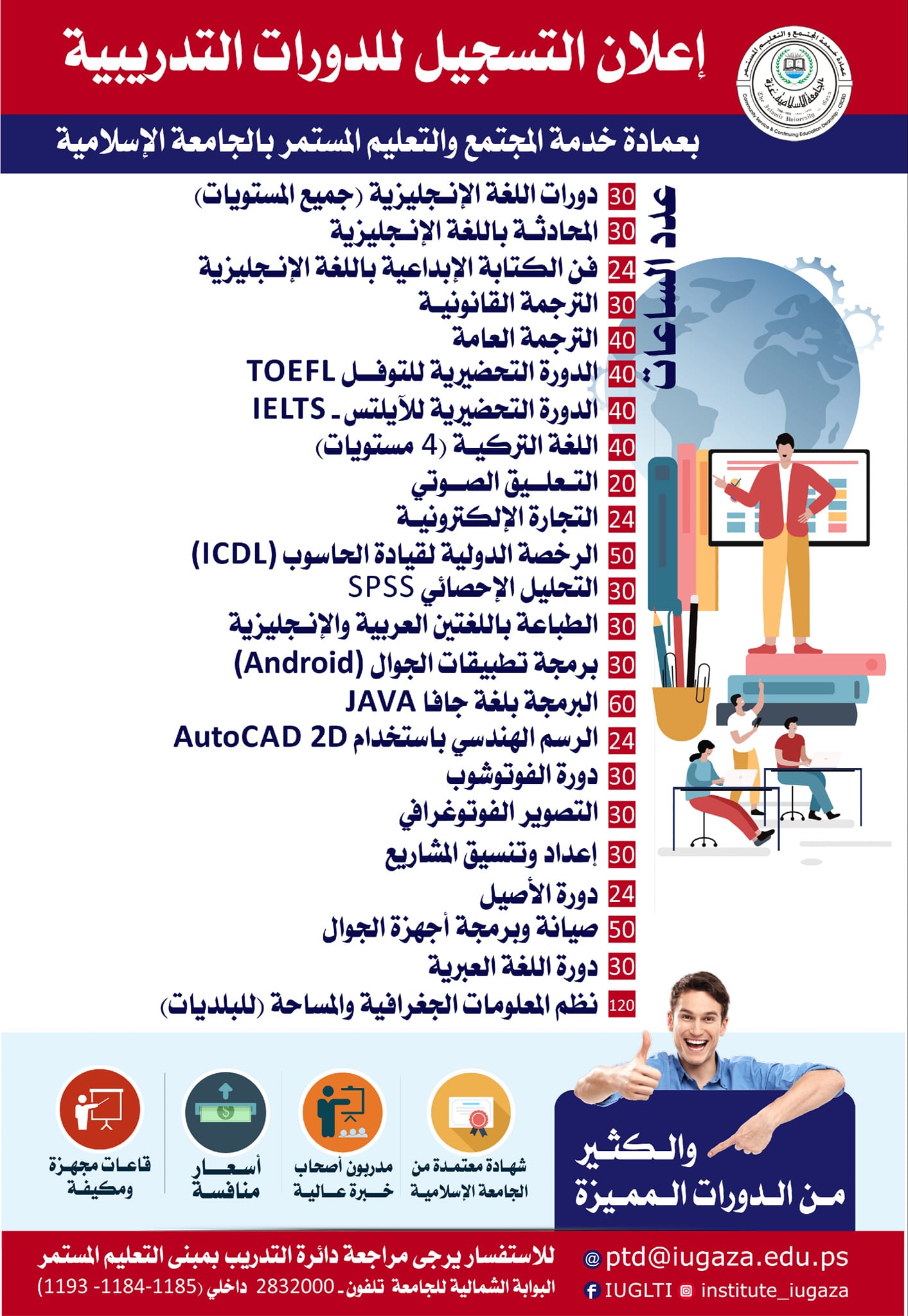 إعلان التسجيل للدورات التدريبية المنوعة – بالجامعة الإسلامية