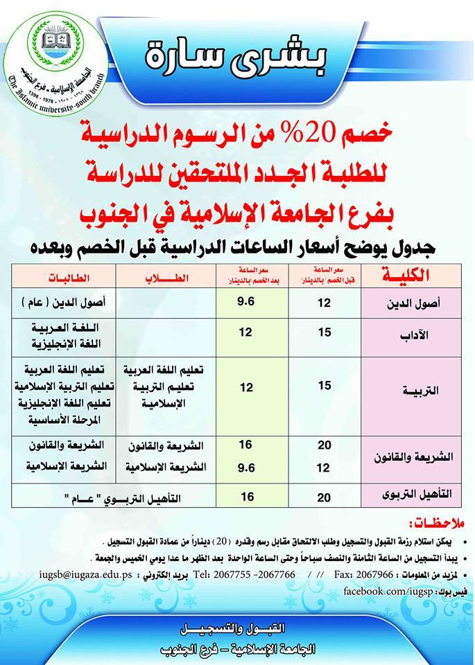 خصم 20% من الرسوم الدراسية